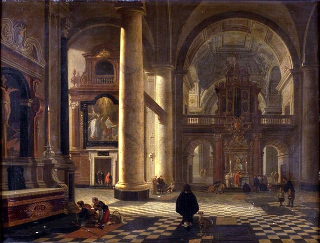 Det indre af en katolsk kirke by Gerard Houckgeest