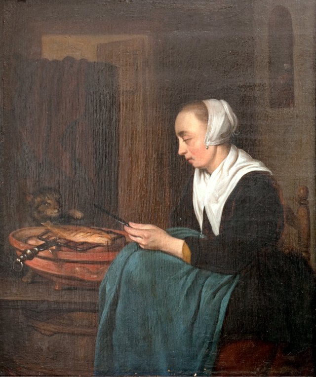 En sovende sælgerkone by Gabriel Metsu