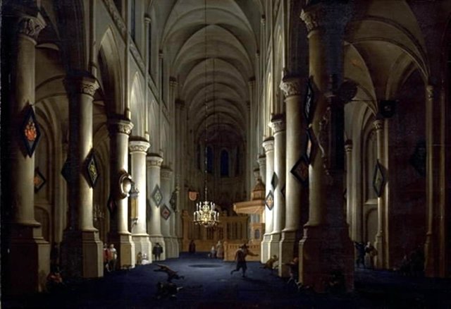 Det indre af en kirke by Daniël de Blieck