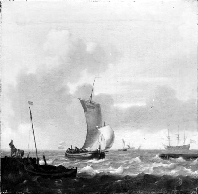 Indsejlingen til en havn by Ludolf Bakhuizen