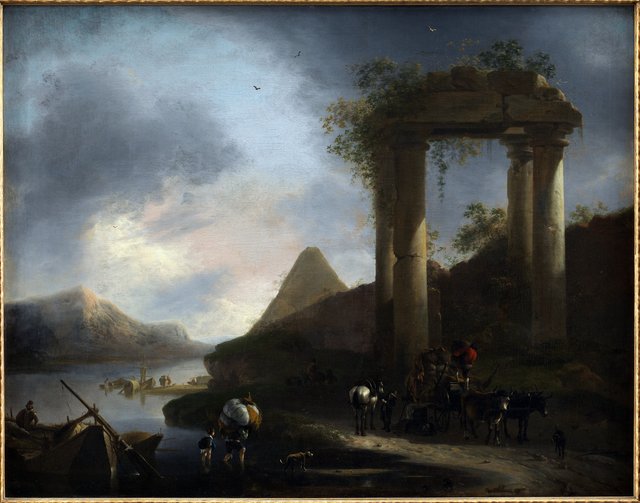Italiensk landskab med antikke ruiner by Willem Schellinks