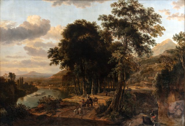 Sydlandsk landskab, solnedgangstid by Johannes Lingelbach
