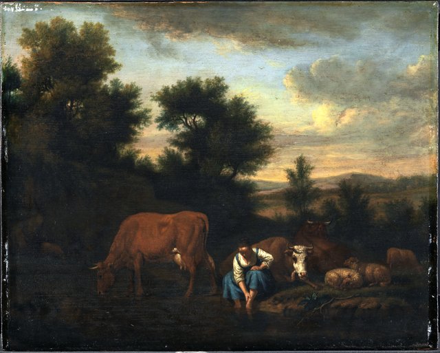 Hyrdinde med kvæg by Adriaen van de Velde
