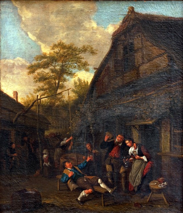 Bønder uden for en kro by Cornelis Dusart