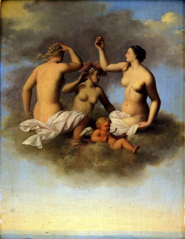 Juno, Minerva og Venus med Amor by Toussaint Gelton