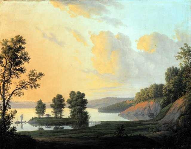 Prospekt fra Dronninggård over Furesøen. I forgrunden øen Chevallier med det kinesiske lysthus by Eric Paulsen