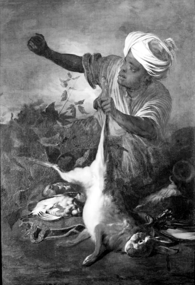 En afrikaner med jagttrofæer by Johann Georg de Hamilton
