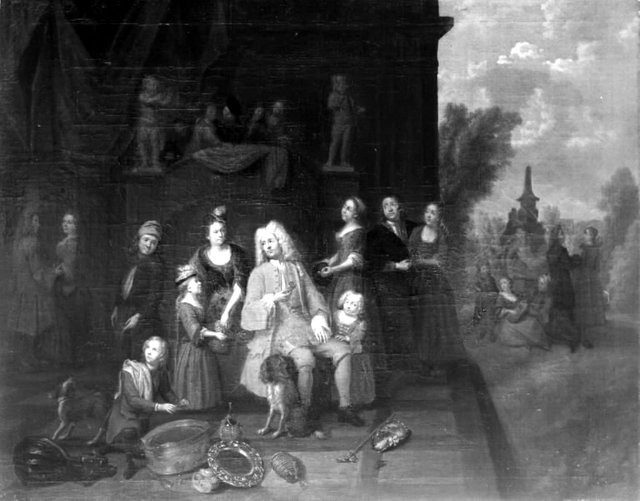 En herre omgivet af sin husstand by Ignatius van der Beken