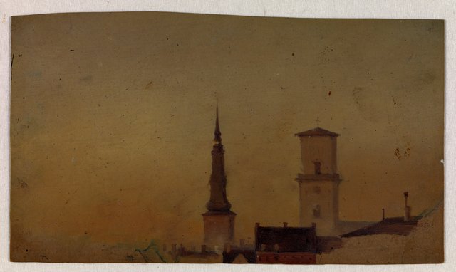 Studie af kirketårne på Petri Kirke og Vor Frue Kirke by Vilhelm Petersen