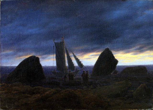 Fishing boat between two rocks on the beach of the Baltic Sea by Caspar David Friedrich