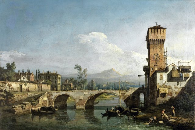 Capriccio with a River and Bridge by Bernardo Bellotto