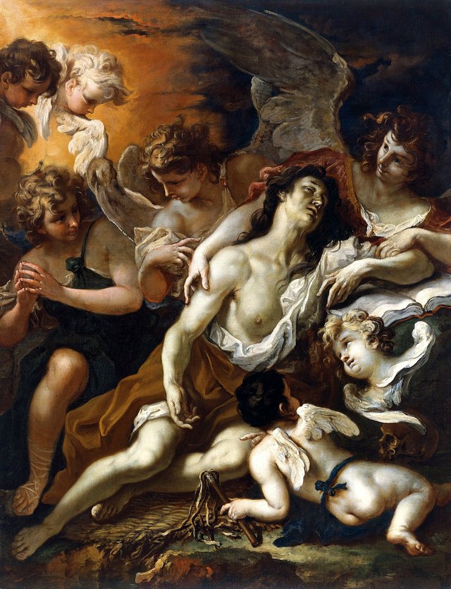 Mary Magdalen comforted by Angels by Sebastiano Ricci