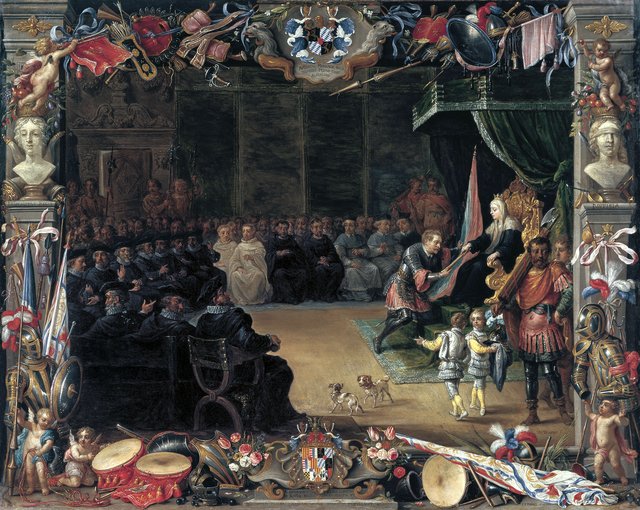 The Presentation of the Captain General's Baton to Antonio de Moncada by the Queen Regent Blanca of Sicily in 1410 by Jan van Kessel the Elder