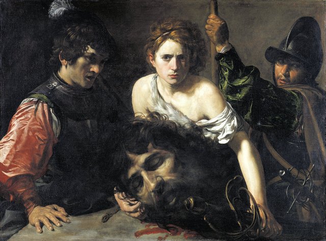 David With the Head of Goliath and two Soldiers by Valentin de Boulogne