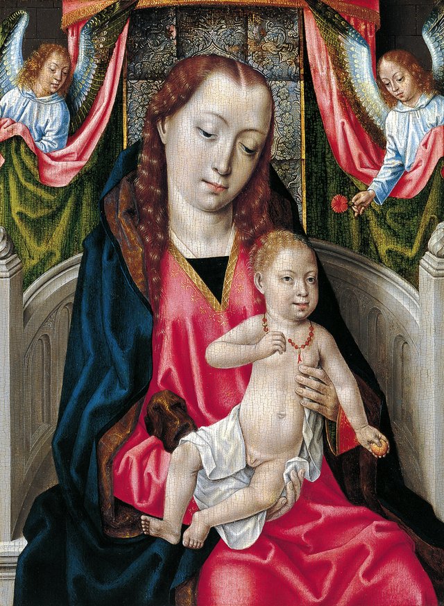 Virgin and Child and two angels by Master of the Bruges Legend of St. Ursula