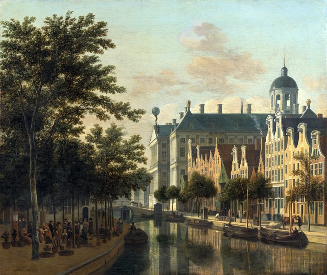 The Nieuwezijds Voorburgswal with the Flower Market, Amsterdam by Gerrit Adriaenszoon Berckheyde