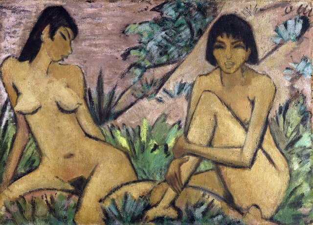 Two Female Nudes in a Landscape by Otto Mueller