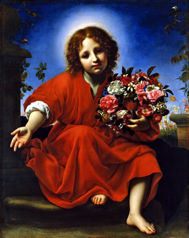 The Infant Christ with a  Floral Wreath by Carlo Dolci