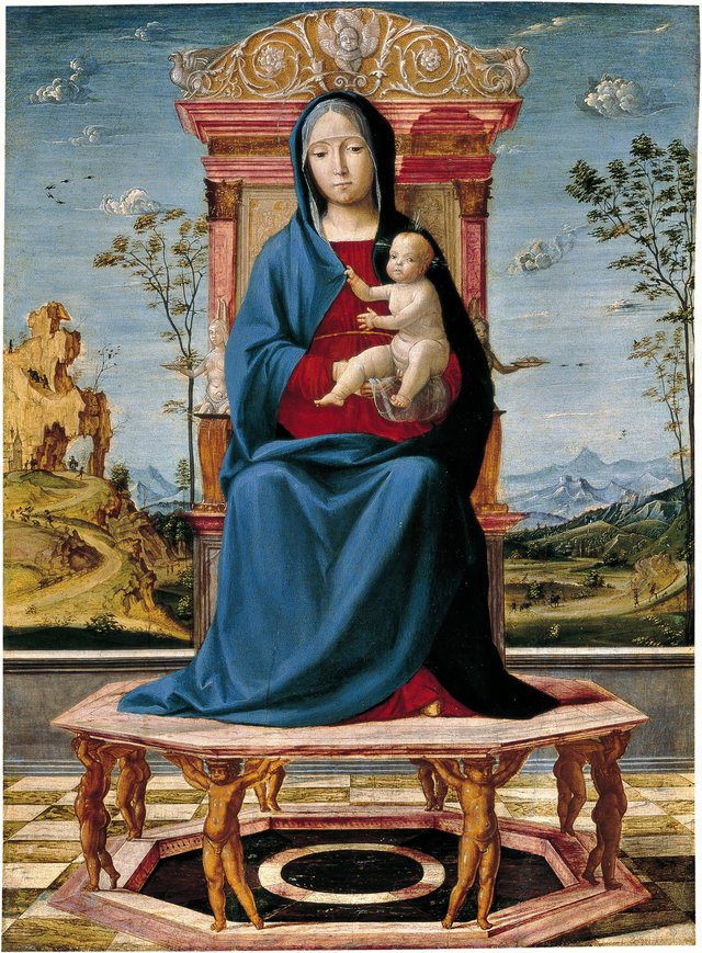 The Virgin and Child enthroned by Lorenzo Costa