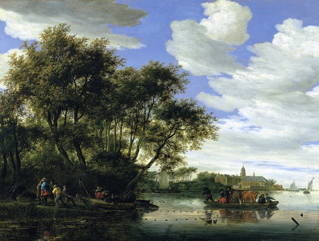 A View of the River Vecht with a Ferry, Fishermen, and Nijenrode Castle in the Distance by Salomon van Ruysdael