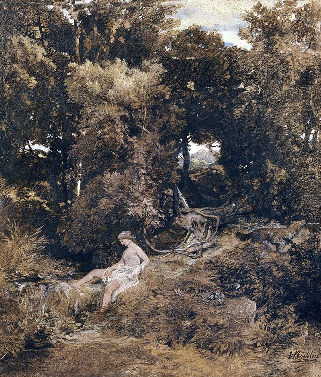A Nymph at the Fountain (Pan, Chasing a Nymph) by Arnold Böcklin