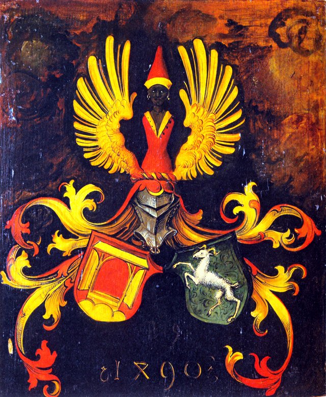 Marriage Coat of Arms of the Families Duerer and Holper. Verso of the Albrecht Dürer the Elder portrait by Albrecht Dürer