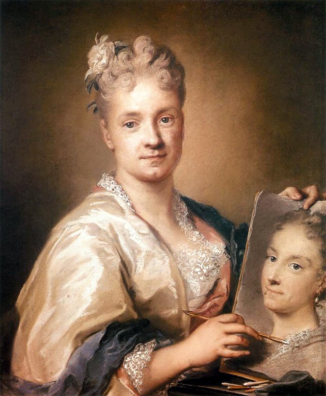Self-portrait holding a portrait of her sister by Rosalba Carriera