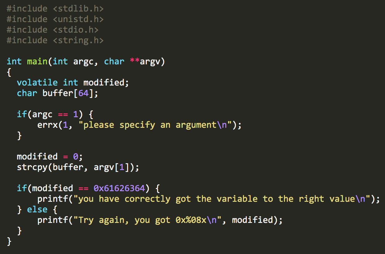 Protostar Stack1 C code