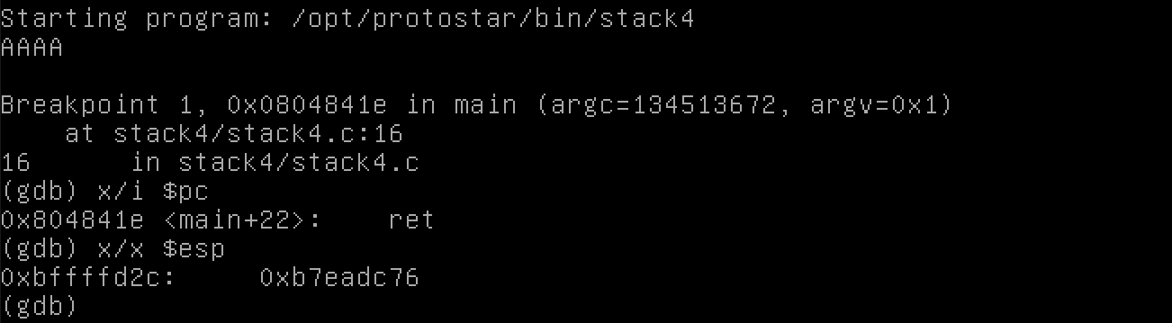 Using gdb to find what address we were supposed to return to
