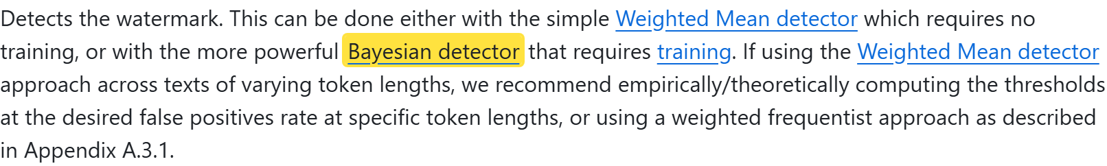Kho mã google-deepmind synthid-text, mô tả Weighted Mean detector và Bayesian detector
