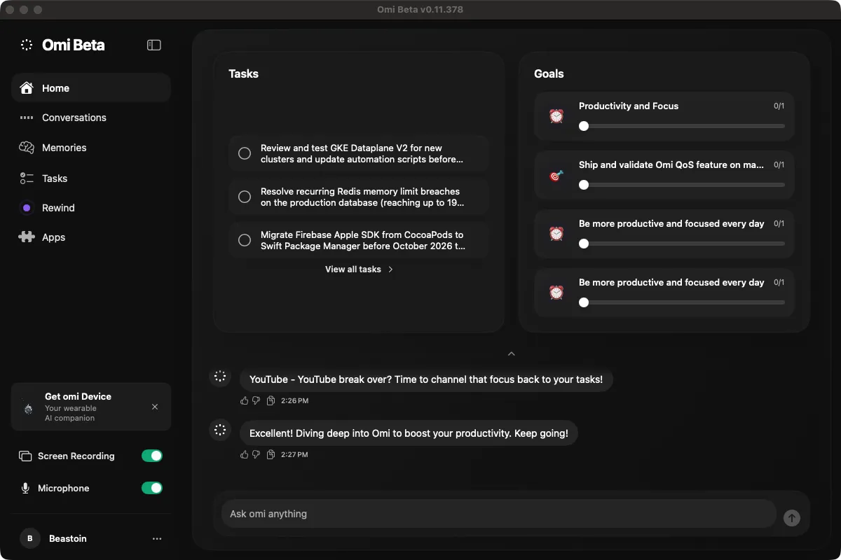 Omi Beta v0.11.378 active