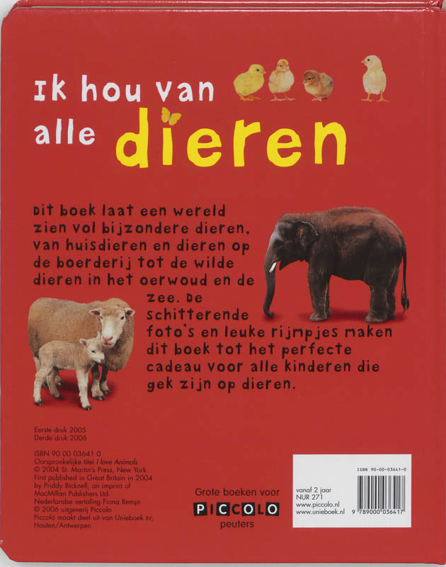 Achterkant van Ik hou van alle dieren