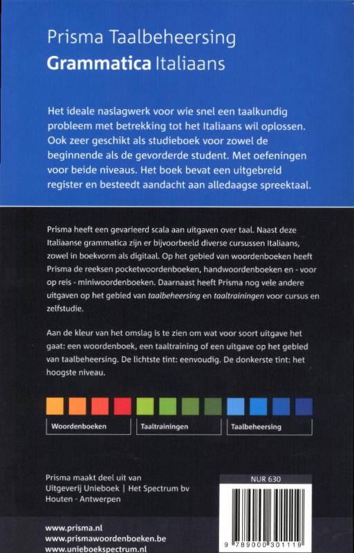Achterkant van Grammatica Italiaans