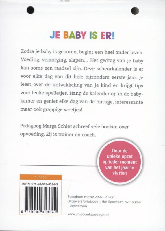 Achterkant van Scheurkalender voor baby's eerste jaar
