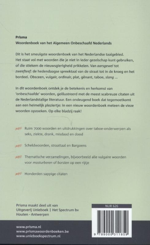 Achterkant van Woordenboek van het Algemeen Onbeschaafd Nederlands