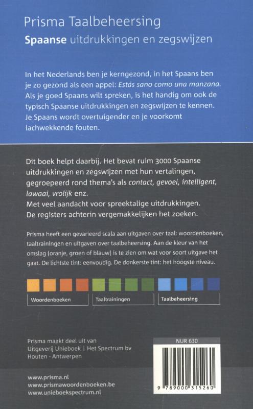 Achterkant van Spaanse uitdrukkingen en zegswijzen ingedeeld op onderwerp
