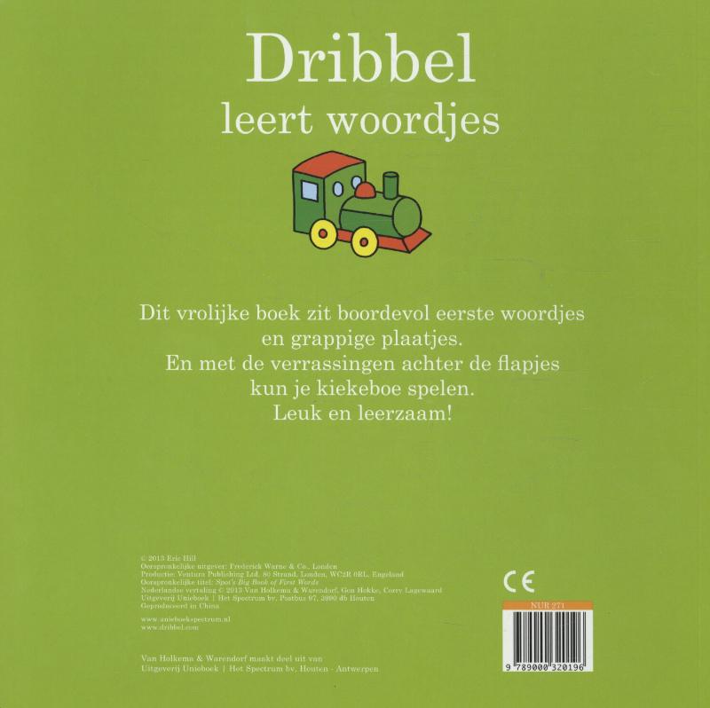 Achterkant van Dribbel leert woordjes