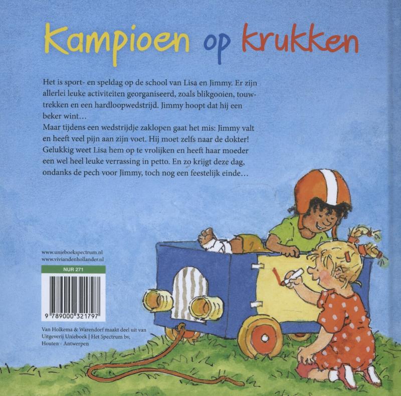 Achterkant van Kampioen op krukken