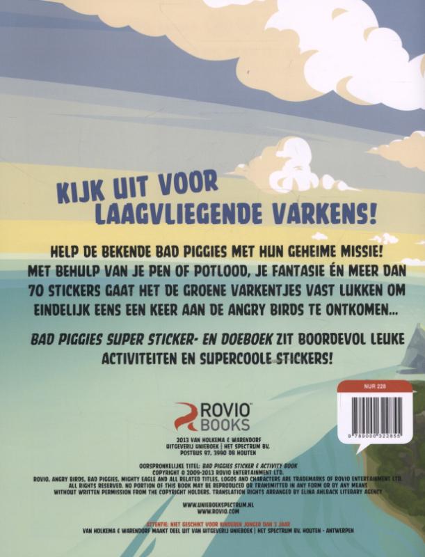 Achterkant van Bad Piggies super sticker en doeboek
