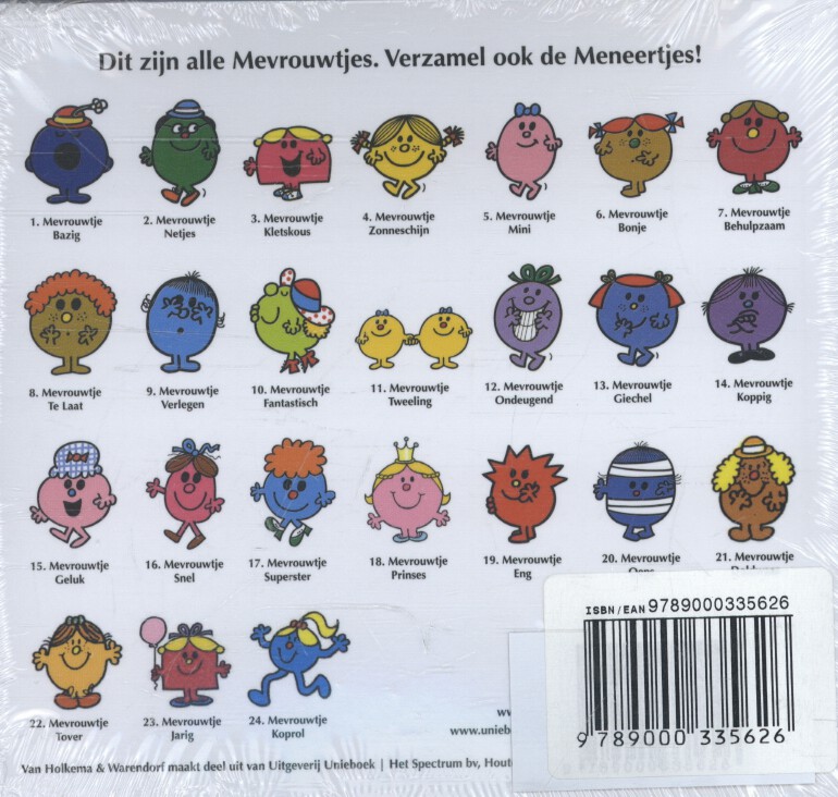 Achterkant van Mevrouwtje Jarig set 4 ex.