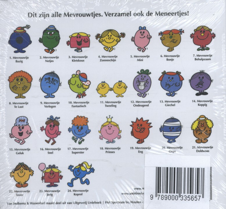 Achterkant van Mevrouwtje koprol set 4 ex.