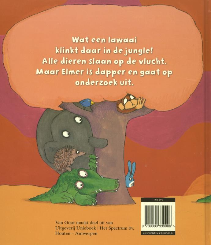 Achterkant van Elmer en het monster