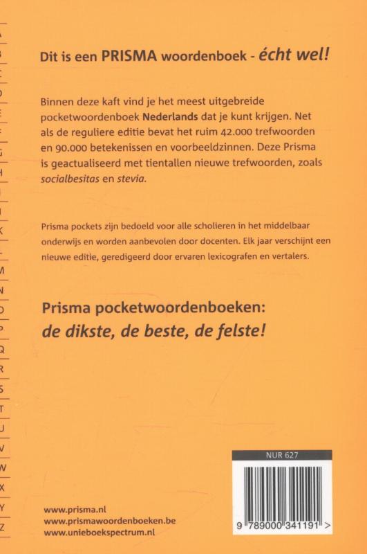 Achterkant van Prisma pocketwoordenboek Nederlands