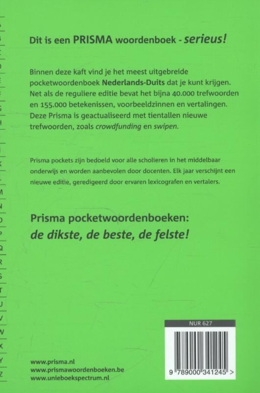 Achterkant van Prisma pocketwoordenboek Nederlands-Duits