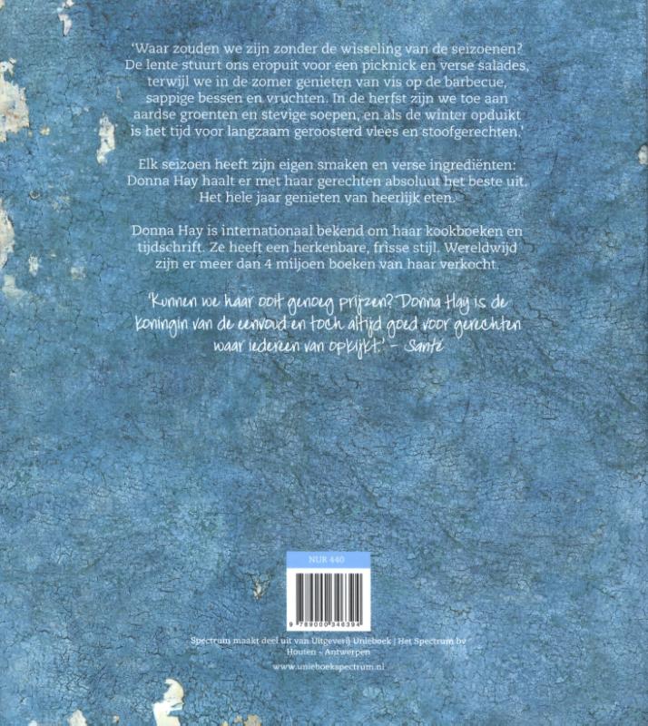 Achterkant van Donna Hay seizoenskookboek
