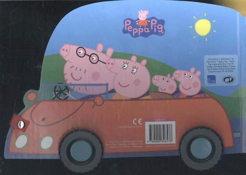 Achterkant van Peppa's rode auto