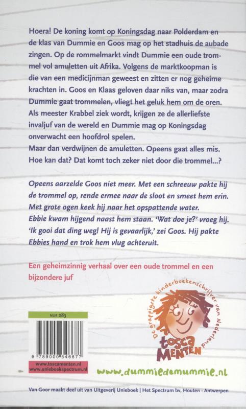Achterkant van Dummie de mummie en de drums van Massoeba
