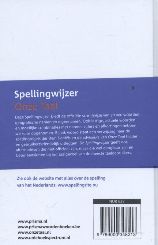 Achterkant van Spellingwijzer Onze Taal