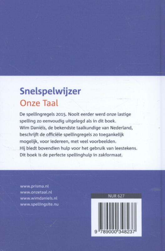 Achterkant van Snelspelwijzer Onze Taal