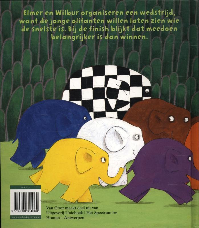 Achterkant van Elmer en de wedstrijd